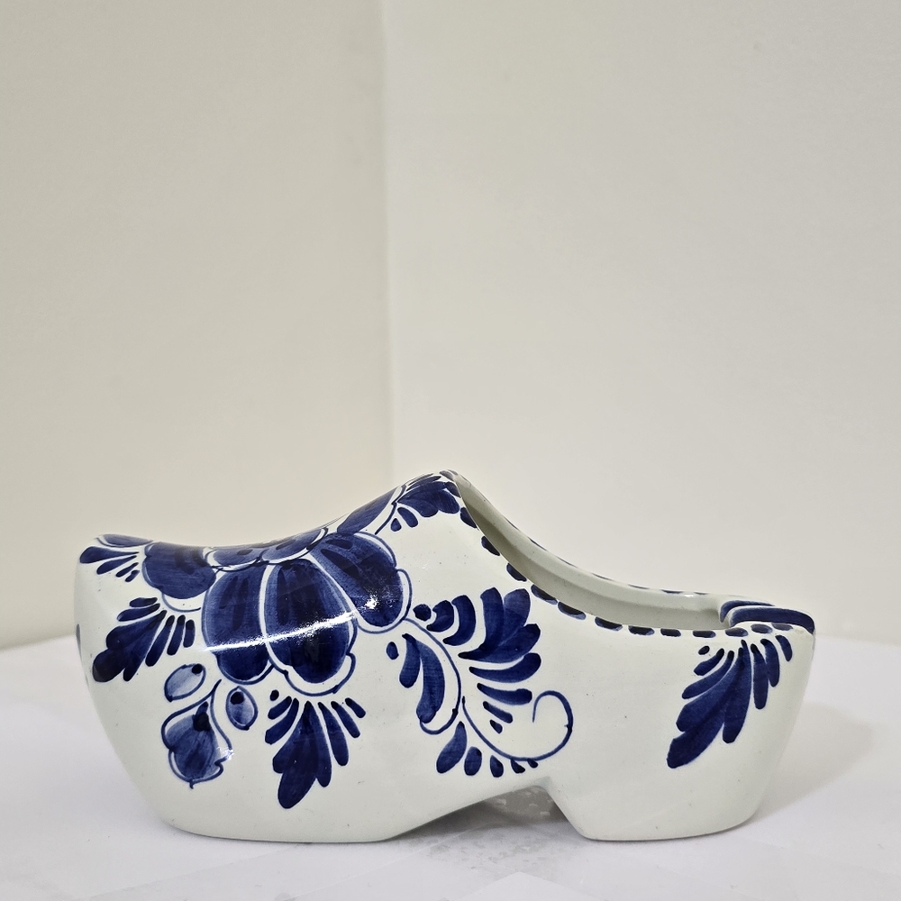 Blue DELFT Dutch Clog Ceramic Hand Painted Floral Decor